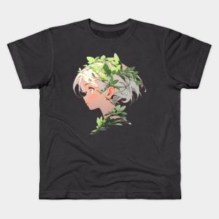 Cartoon Style Portrait - Young Woman with leafy hair Kids T-Shirt